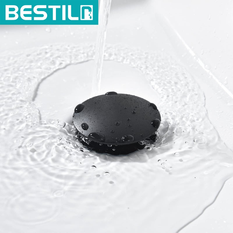 BESTILL Bathroom Sink Drain Stopper, Push Pop Up Drain Without Overflow, Matte Black - Image 3
